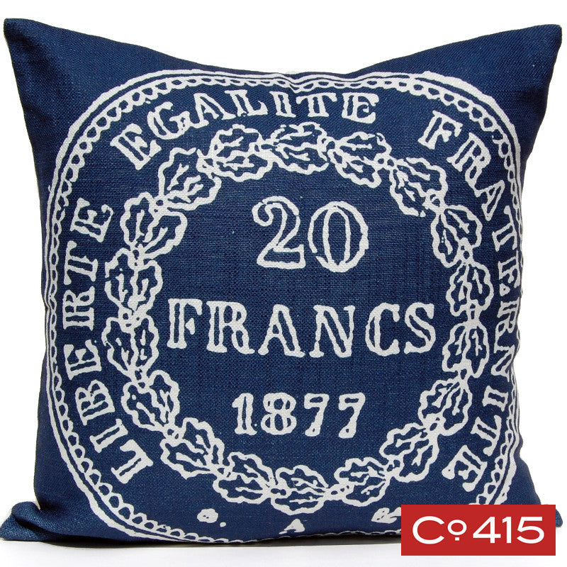 French Coin Pillow - Navy