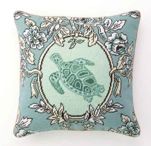 Sea Breeze Tortoise Needlepoint Pillow