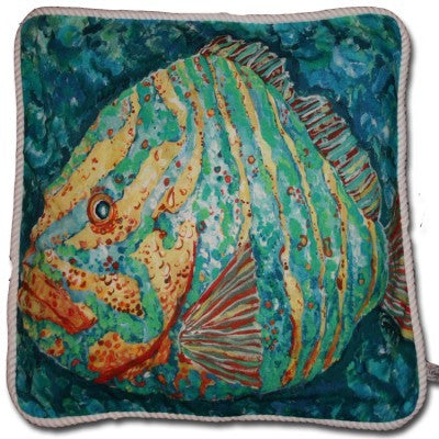 Striped Grouper Cotton Canvas Pillow- Indoor/Outdoor- Oversized