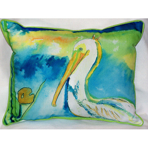 Betsy Drake White Pelican Pillow- Indoor/Outdoor