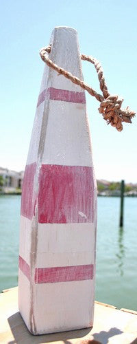 15" Nautical Wood Buoy-White/Red thin stripe/White