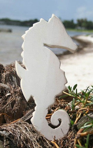 Large Wooden Seahorse Plaque- White