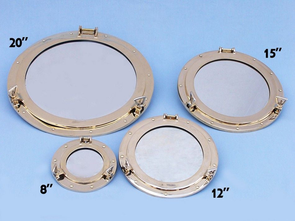 Brass Deluxe Class Porthole Mirror 8"