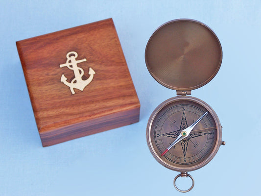 Antique Brass Gentlemen's Compass w/ Rosewood Box 4"