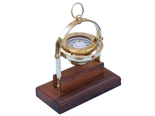 Antique Brass Executive Desk Gimble Compass 8"