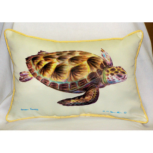 Betsy Drake Green Sea Turtle Pillow- Indoor/Outdoor