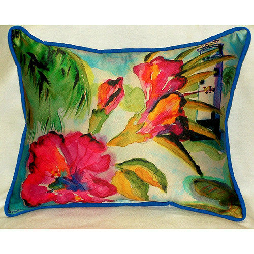 Betsy Drake Lighthouse and Floral Pillow- Indoor/Outdoor