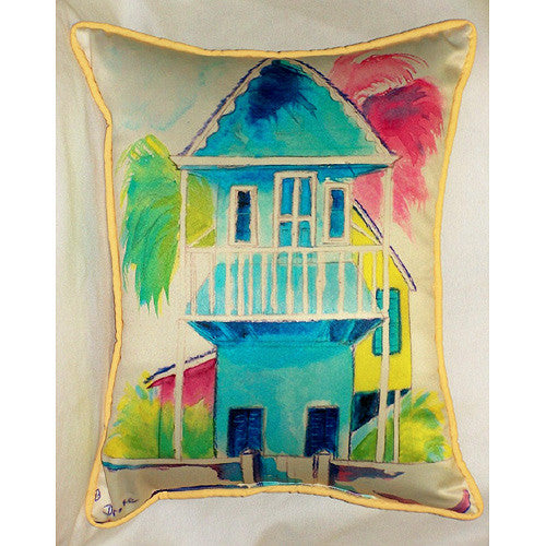Betsy Drake West Palm Hut Blue Pillow- Indoor/Outdoor
