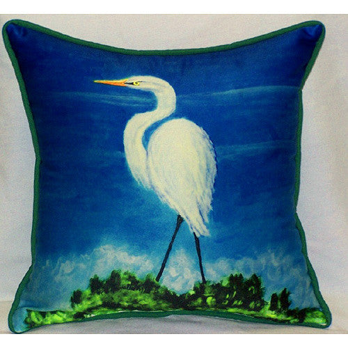 Betsy Drake Great Egret Pillow- Indoor/Outdoor