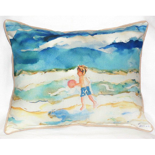 Betsy Drake Boy and Ball Pillow- Indoor/Outdoor
