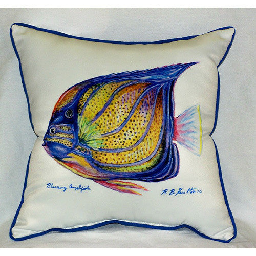 Betsy Drake Blue Ring Angelfish Pillow- Indoor/Outdoor