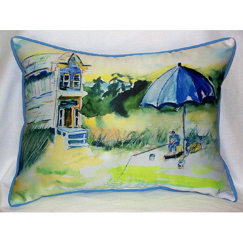 Betsy Drake Boy Fishing Pillow- Indoor/Outdoor