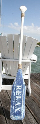 Paddle Wood w/Rope 4'7"L - White/Blue "RELAX"