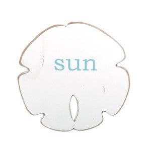 Sand Dollar - Small - White w "SUN" in Aqua Letters