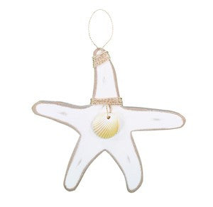 Starfish Hanging with Shell - White