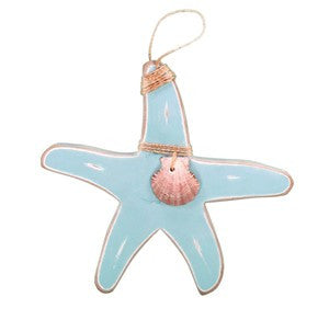 Starfish Hanging with Shell - Aqua