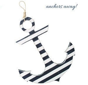 Anchor - White/Navy Stripe with Rope Hanger