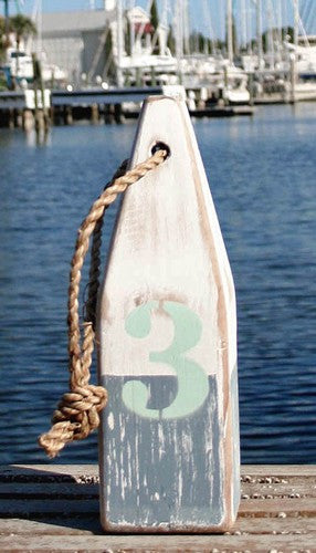 12" Nautical Wood Buoy- White/Nantucket Blue/Aqua 3
