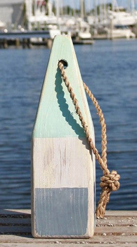 12" Nautical Wood Buoy- Aqua/White/Nantucket Blue